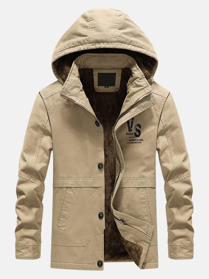 Mens Thicken Fleece Lined Warm Outdoor Casual Hooded Parkas - Trendha