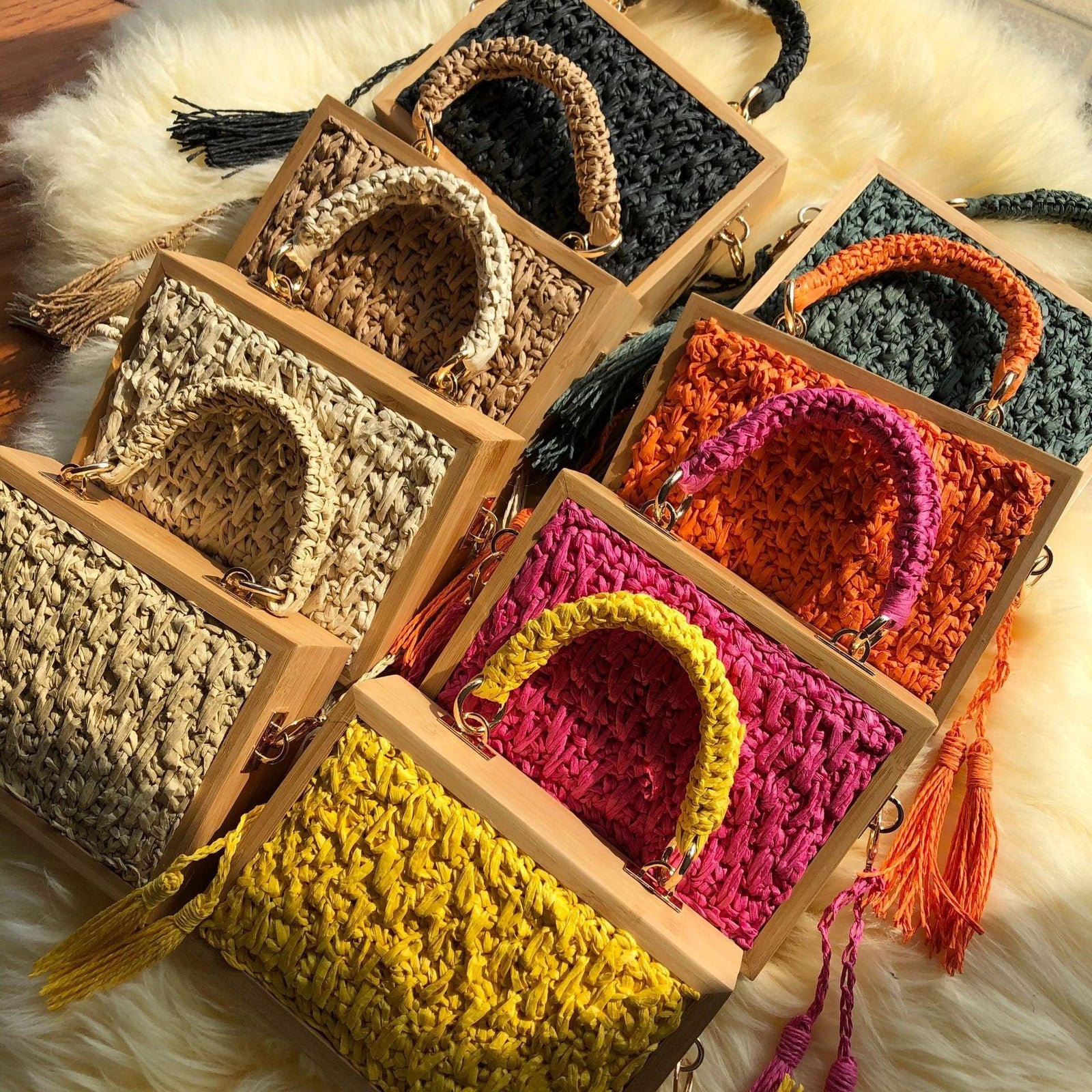 Wooden Frame Straw Bag - Trendha