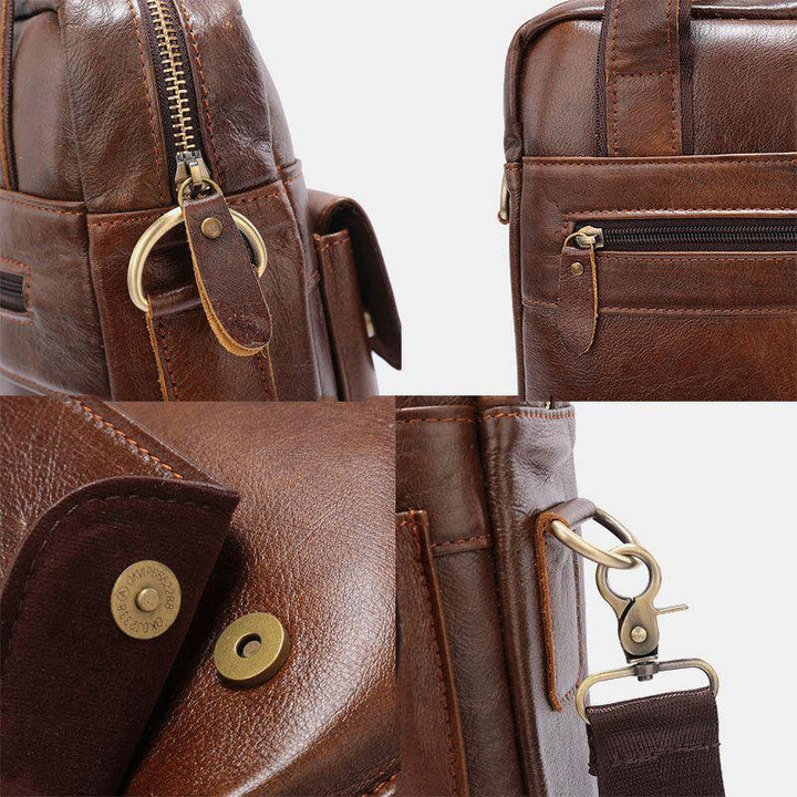 Men Genuine Leather Large Capacity Anti-theft Vintage 6.5 Inch Phone Bag Messenger Briefcase Shoulder Bag Crossbody Bag Handbag - Trendha