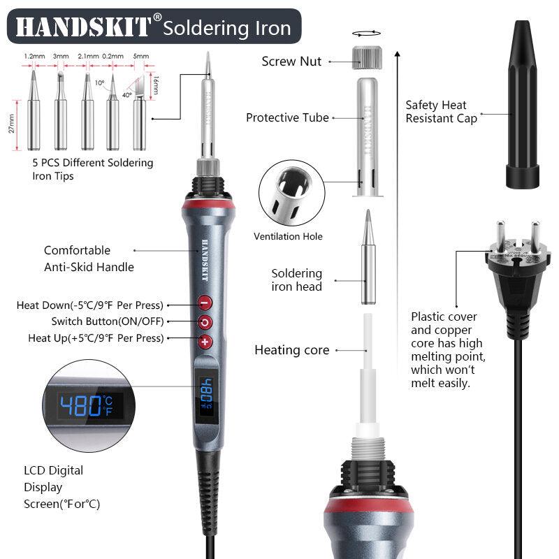 Handskit 90W LED Digital Soldering Iron Kit 110V/220V Adjust Temperature Electrical Soldering Iron 4 Wire Core Welding Tools - Trendha