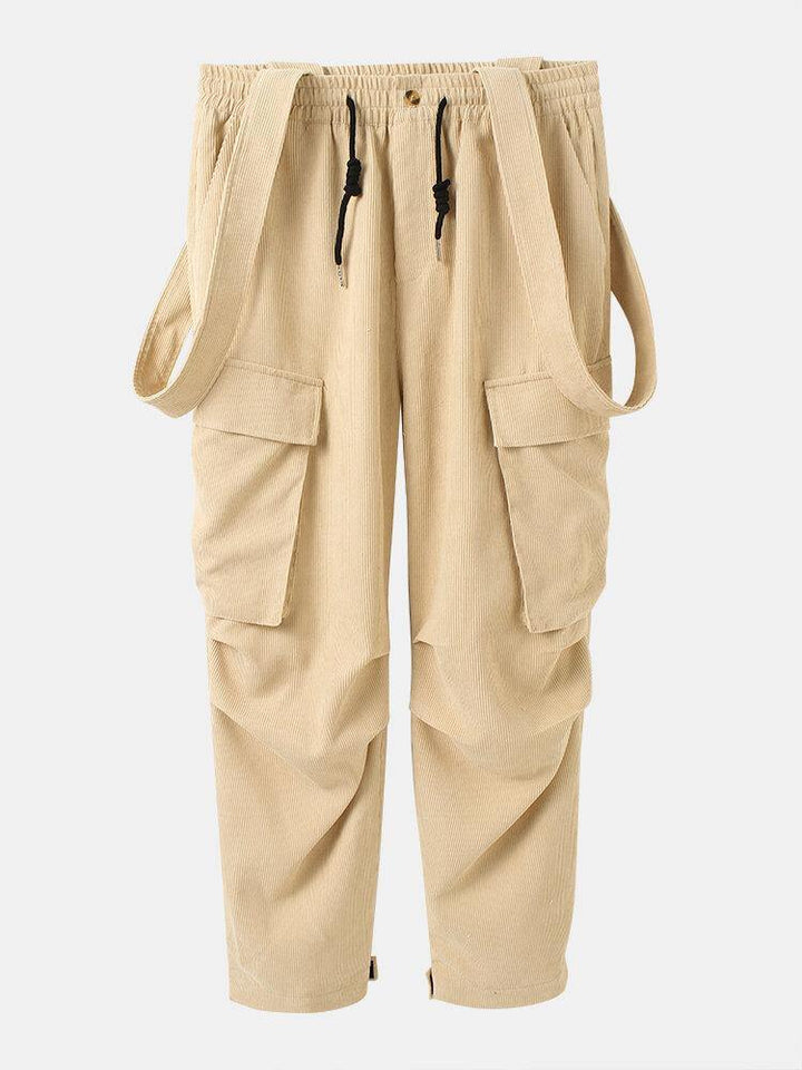 Mens Corduroy Drawstring Strappy Cargo Jumpsuit With Pocket - Trendha