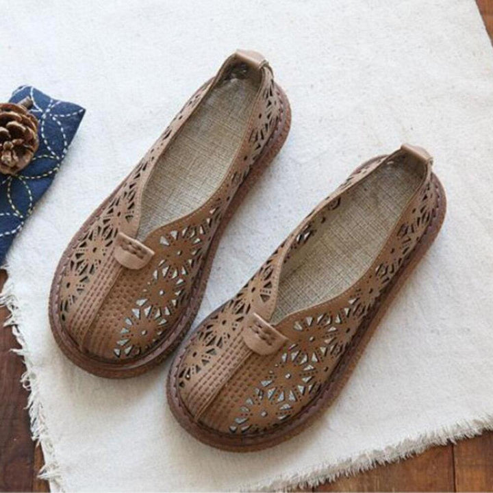 Women Retro Hollow out Round Toe Comfortable Casual Loafers - Trendha