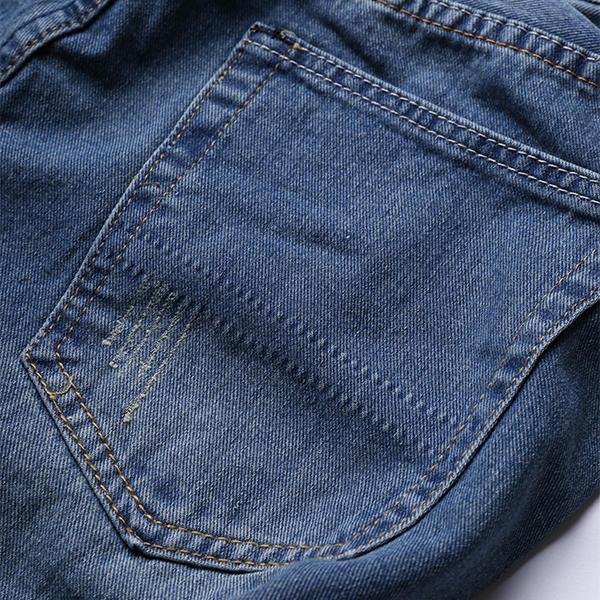 Mens Vintage Holes Light Blue Straight Slim Button Jeans - Trendha
