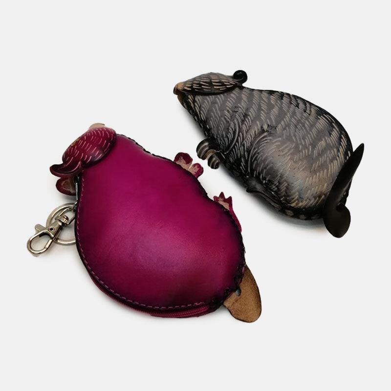 Unisex Genuine Leather Cartoon Cute Animal Mouse Handmade Coin Bag Storage Bag Wallet - Trendha