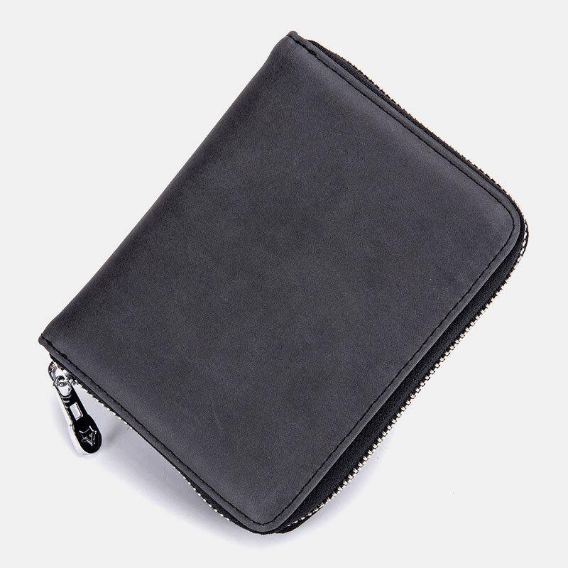 Men Women Anti-theft RFID Blocking Genuine Leather Zipper Card Holder Wallet Coin Bag - Trendha