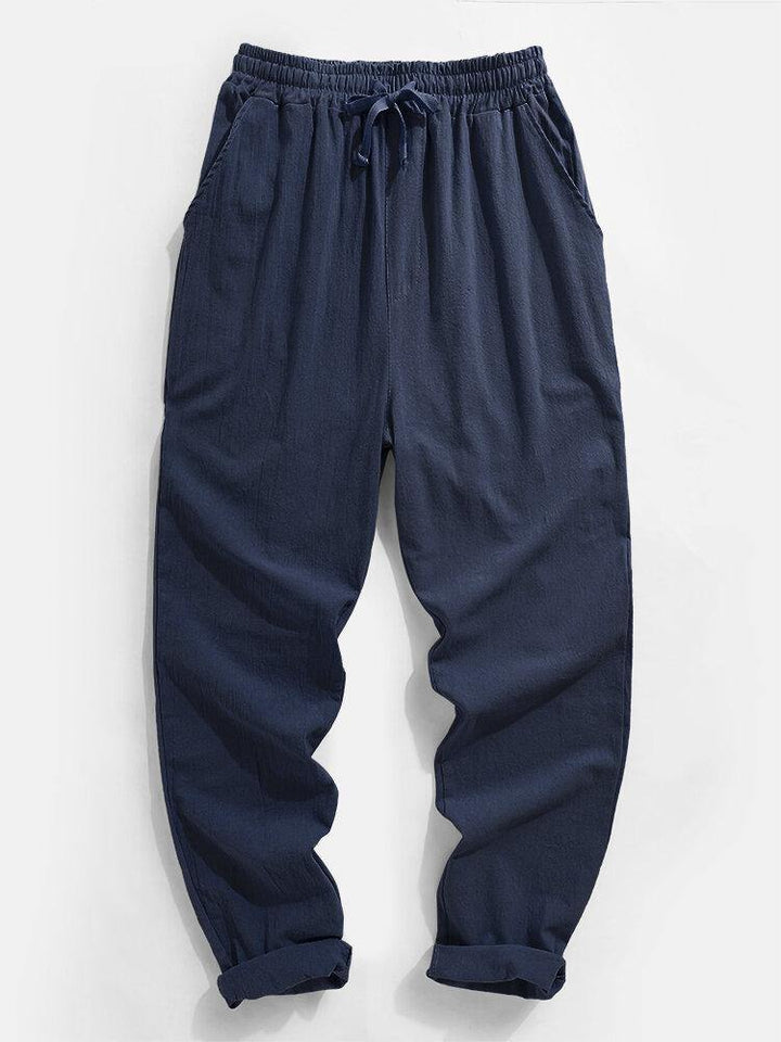 Mens Solid Color Plain Drawstring Elastic Waist Pants With Pocket - Trendha