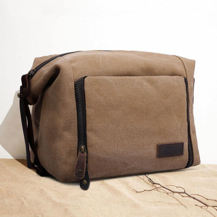 Men Canvas Large Capacity Waterproof Wear-Resistant Vintage Clutch Bags Wash Bags Cosmetic Bag - Trendha