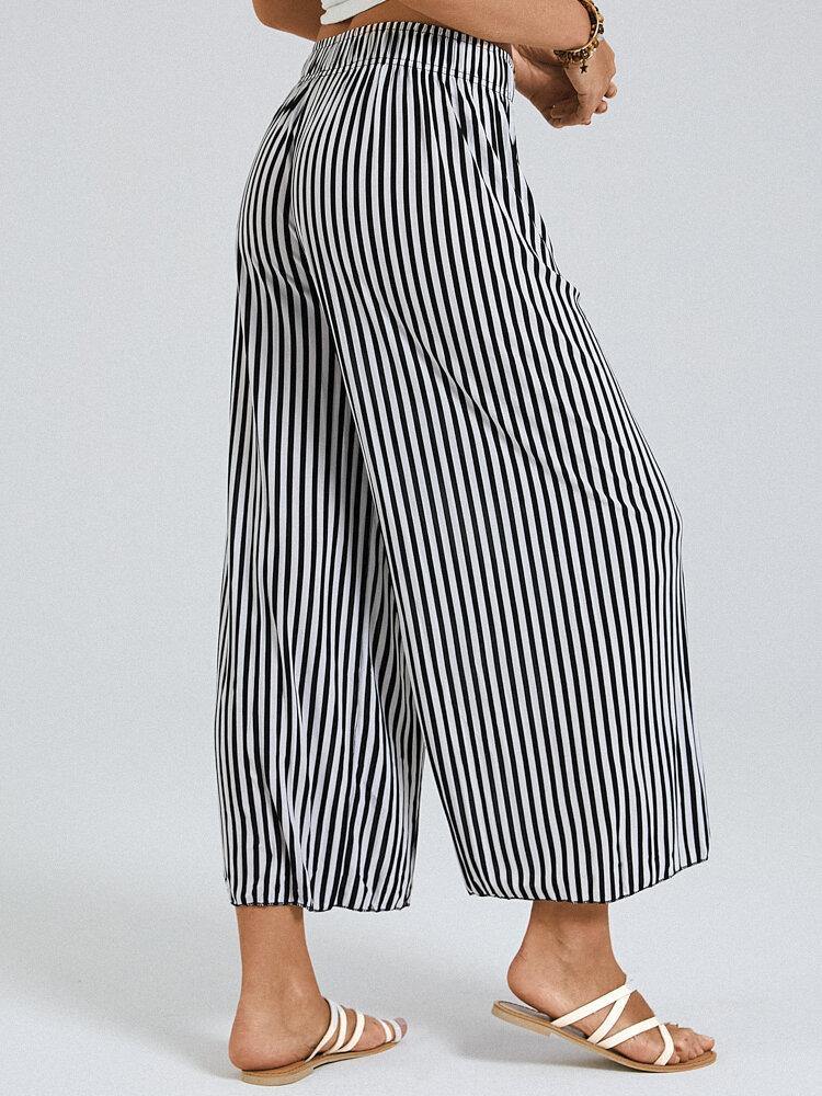 Striped Print Elastic Waist Wide Leg Lounge Pants For Women - Trendha