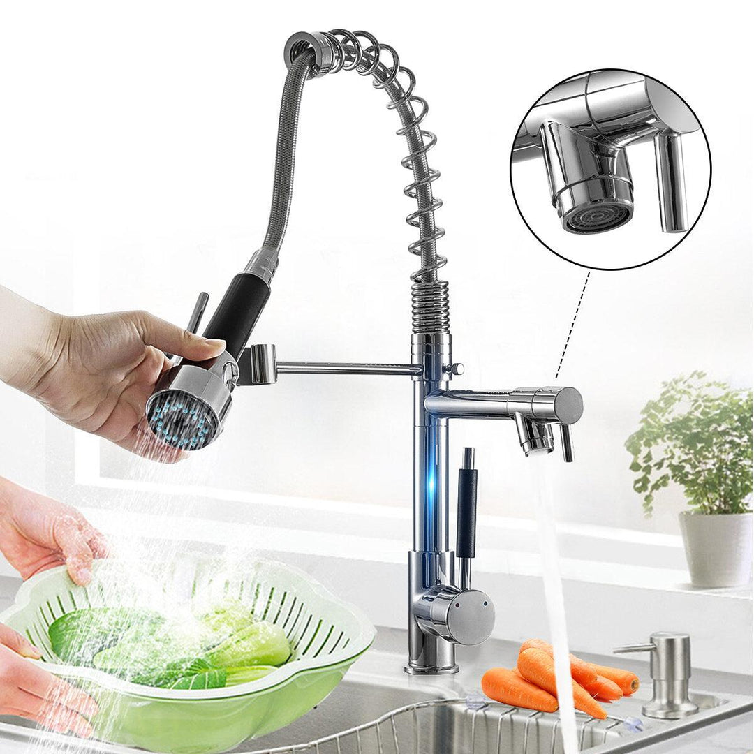 Kitchen Sink Mixer Faucet Pull Out Sparyer Tap 360 Degree Rotation Single Handle Chrome Brass Brushed Tap Collapsible - Trendha