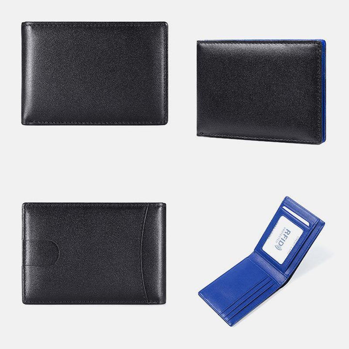 Men Genuine Leather RFID Anti-theft Push Card Slot Multi-Slot License Case Card Holder Wallet - Trendha