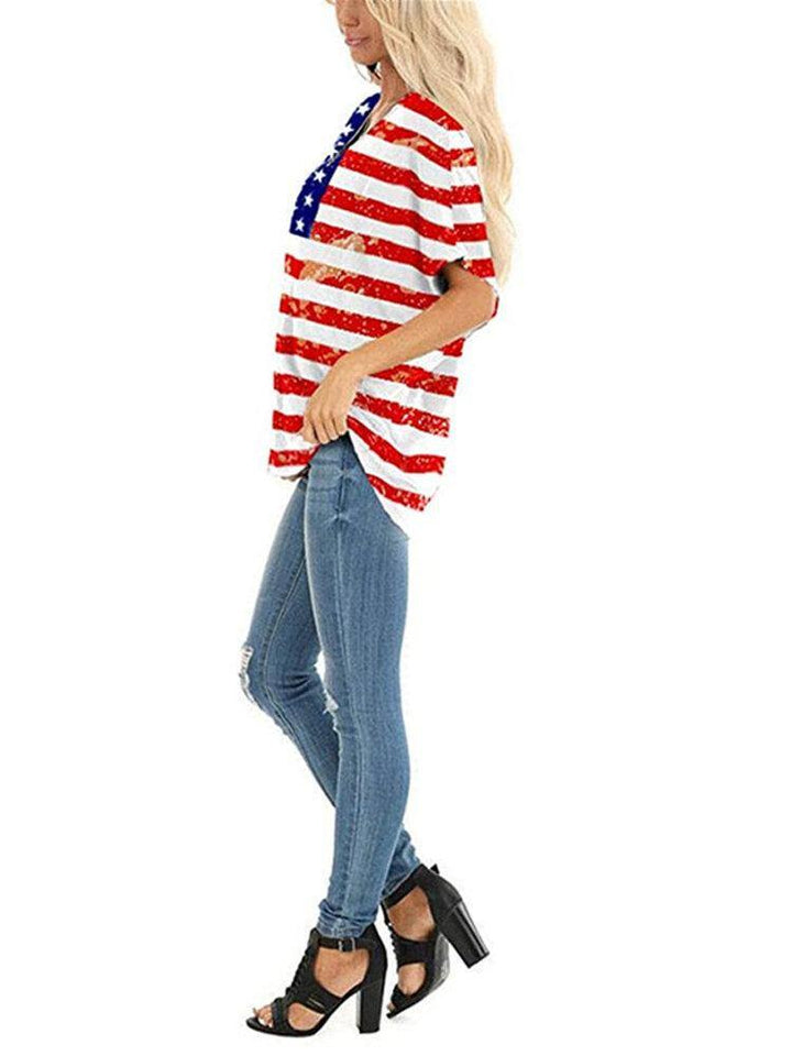 American Flag Star Print Independence Day Crew Neck Women Casual T-shirts For Women - Trendha