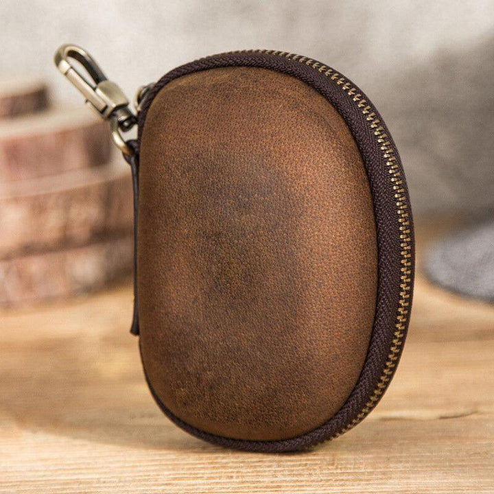 Men Genuine Leather Horse Leather Vintage Mini Zipper Keychain Coin Purse Waist Bag Wallet - Trendha