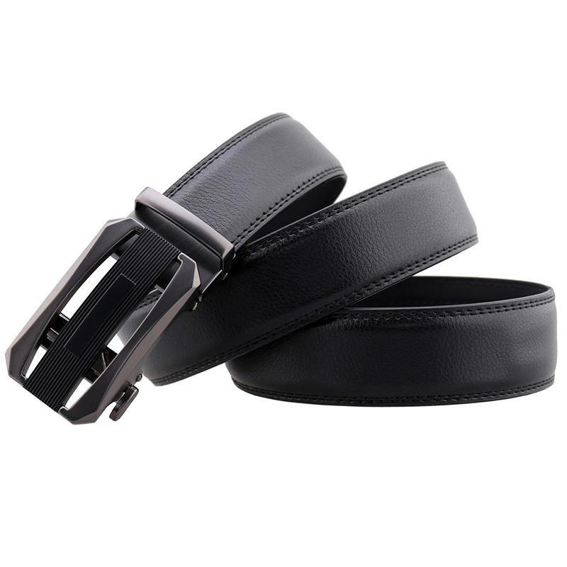 110CM Second Layer Cowhide Leather Business Alloy Automatic Buckle Belt Balck Brown - Trendha
