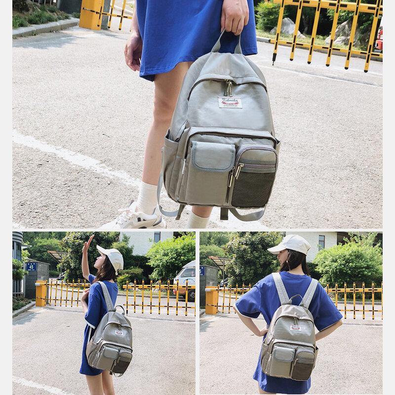 Women Solid Backpack Casual Large Capacity Multi-Pocket School Bag Backpack - Trendha