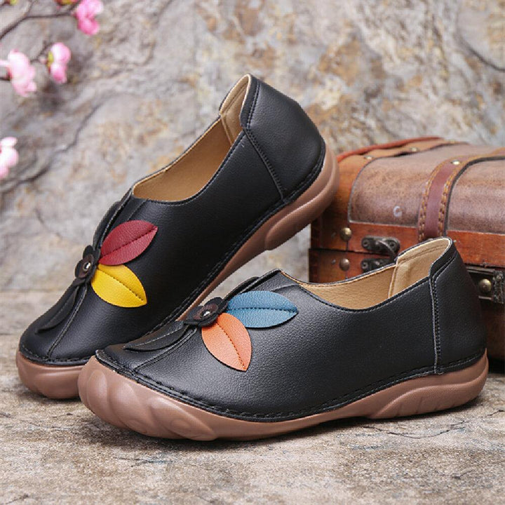 Women Retro Flower Stitching Comfy Round Toe Slip On Flat Loafers Shoes - Trendha