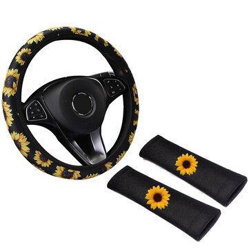 38cm Car Steering Wheel Covers Protector Glove Plush Sunflower + Shoulder Sleeves - Trendha