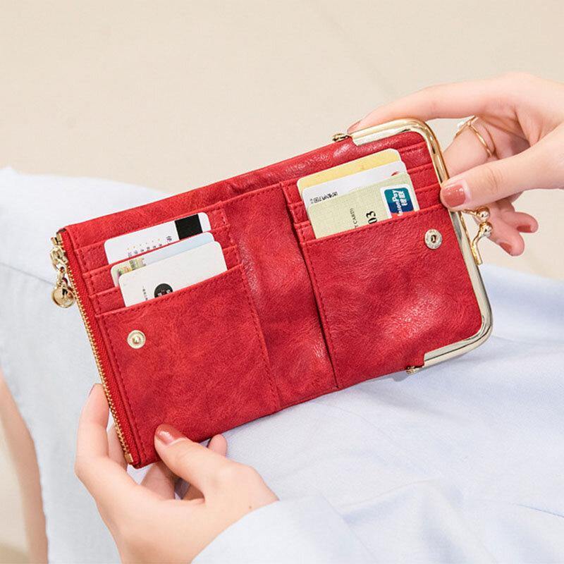 Women 6 Card Slots Vintage Short Wallet Purse - Trendha