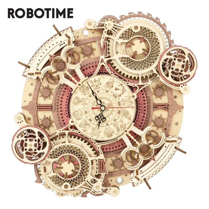Robotime ROKR Zodiac Wall Clock 3d Wooden Puzzle Model Toys for Children Kids LC601 - Trendha