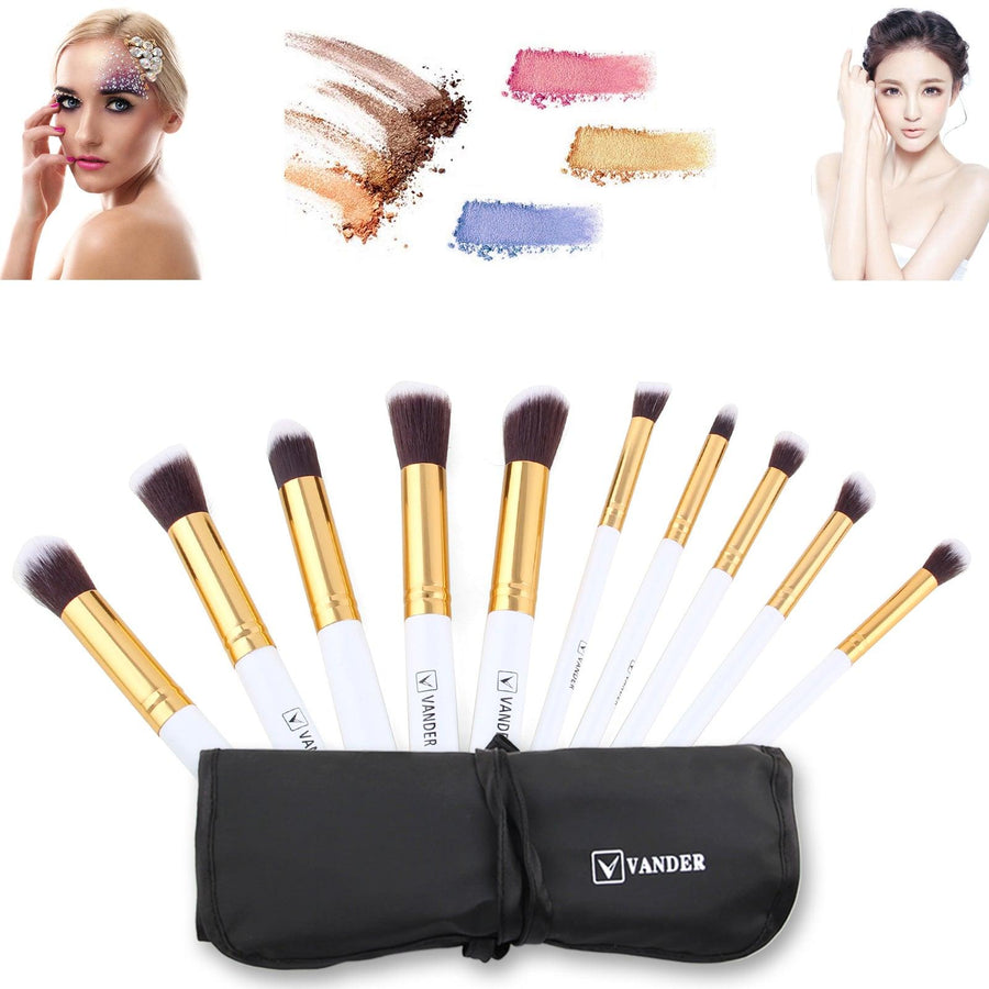 Vander 10 sets of makeup brush set gold tube white - Trendha