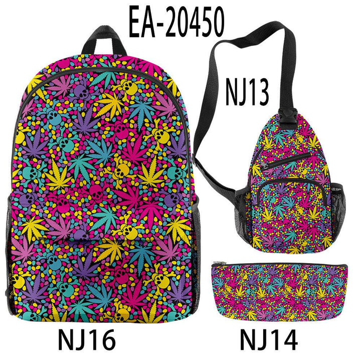 New Hemp Leaf Surrounding 3d Digital Backpack Pen Bag Shoulder - Trendha