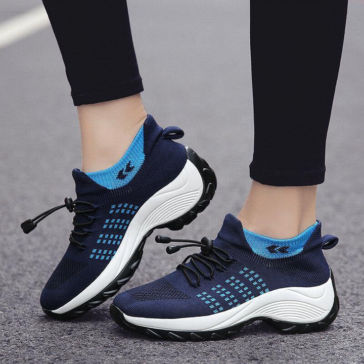 Women Casual Knitted Mesh Lace-up Antiskid Running Shoes - Trendha