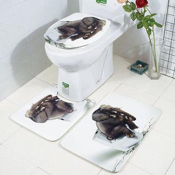 Honana Bathroom Rug Mats Set 3 Piece 3D Elephant Printed Flannel Soft Anti-slip Shower Bath Toilet Rugs Combination - Trendha
