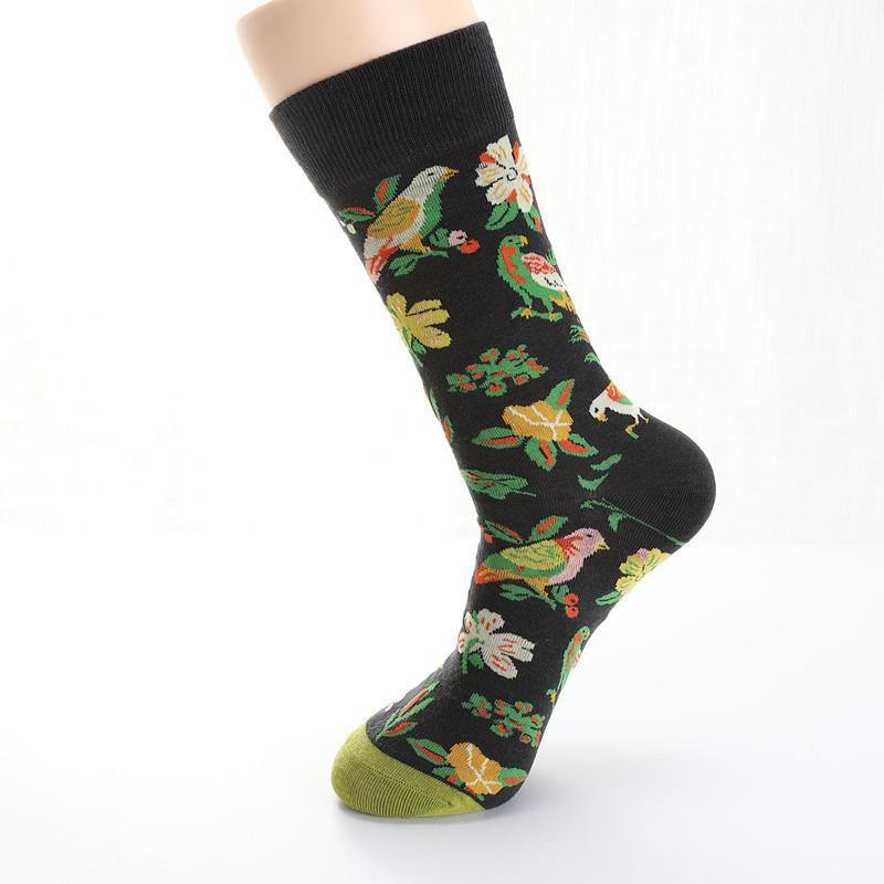 Men Dove Tulips Birds and Flowers Illustration Fashion Socks - Trendha