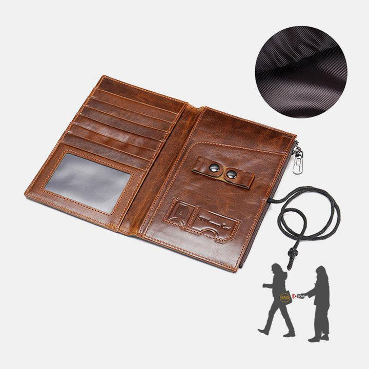 Men RFID Genuine Leather Blocking Anti-theft Passport Envelope Wallet Multi-card Wallet - Trendha