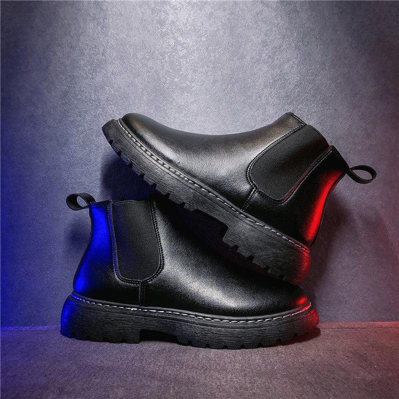 Round-Toe Faux-Leather Ankle Boots