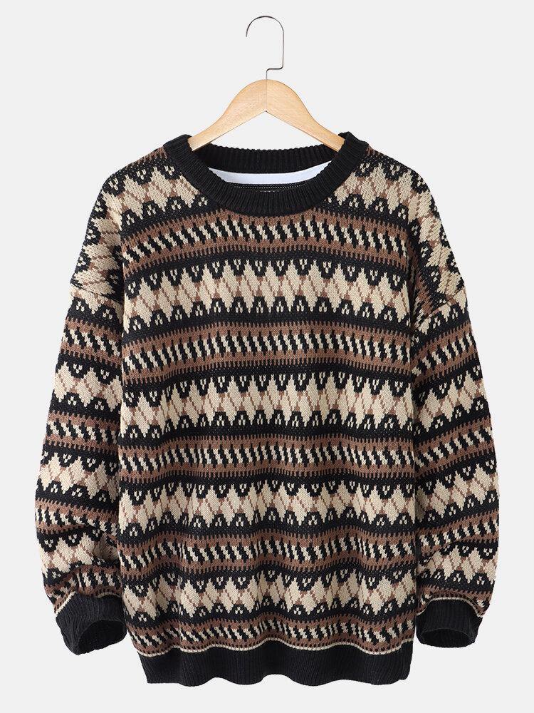 Mens Graphics Knitted Warm Drop Shoulder Pullover Casual Sweaters - Trendha
