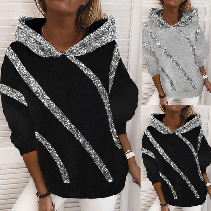 European And American Sequins Printed Loose Hooded Sweater Women - Trendha