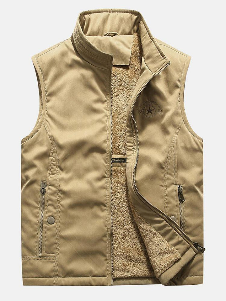Mens Outdoor Zipper Solid Color Thickened Warm Fishing Vest - Trendha