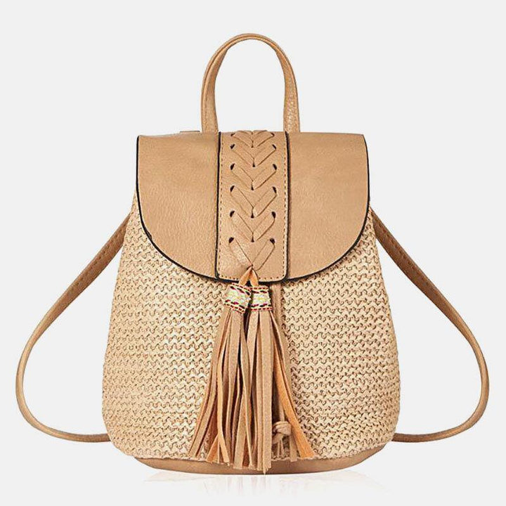 Women Tassel Straw Bag Retro Beach Bag Backpack Bucket Bag - Trendha