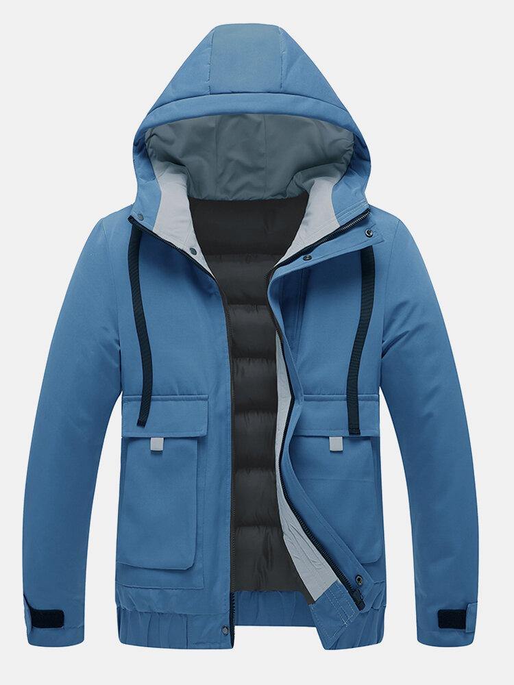 Mens Zipper Hooded Long Sleeve Large Pocket Warm Thicken Coats - Trendha