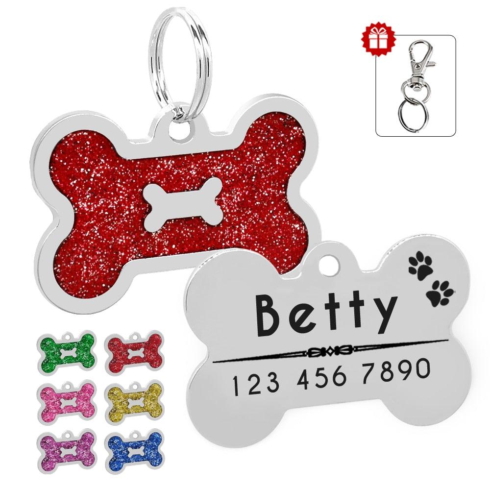 Dog's Glitter Bone Shaped ID Tag - Trendha