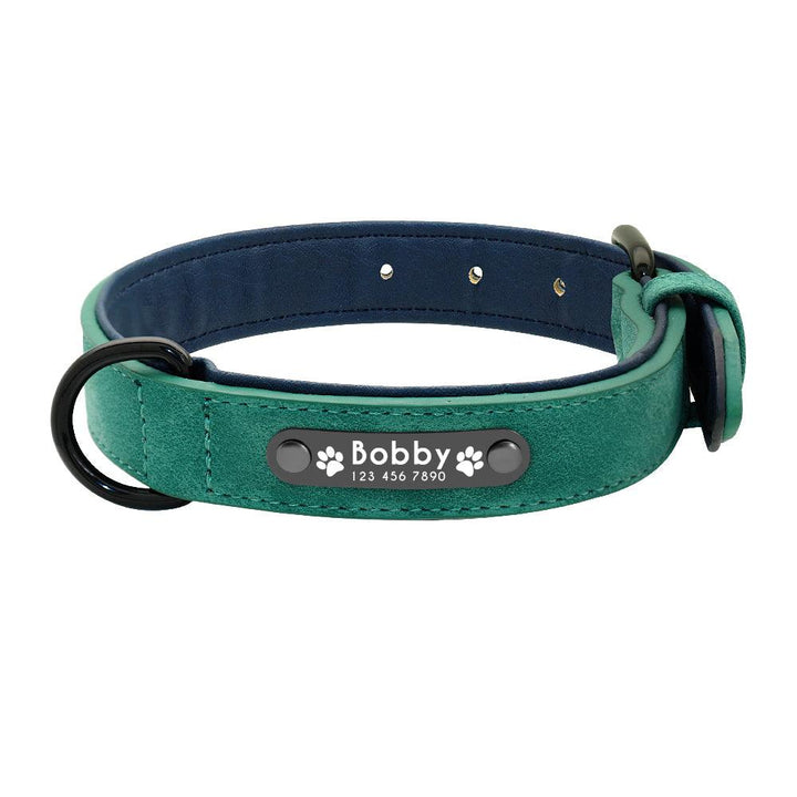 Dog's Leather Collar with ID Tag - Trendha