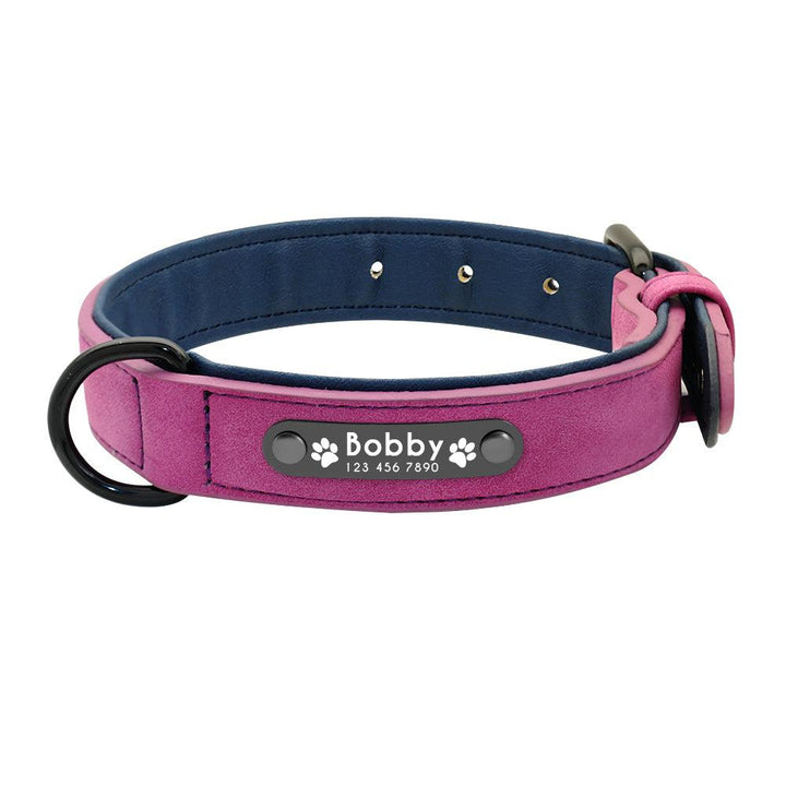 Dog's Leather Collar with ID Tag - Trendha