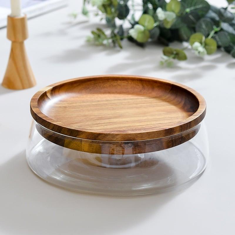 Double Layer Storage Can with Wooden Lid - Trendha