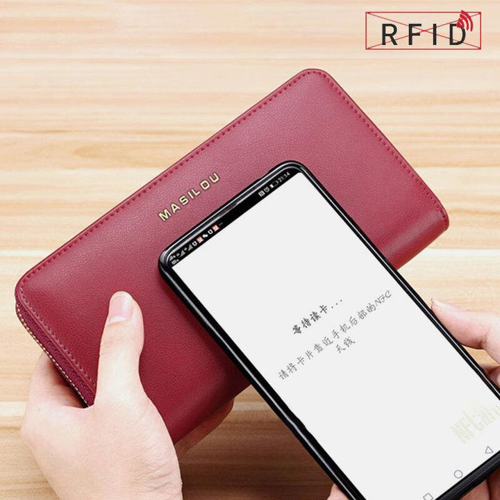 Women's RFID-Blocking Leather Wallet - Large Capacity, Multiple Card Slots, Anti-Theft - Trendha
