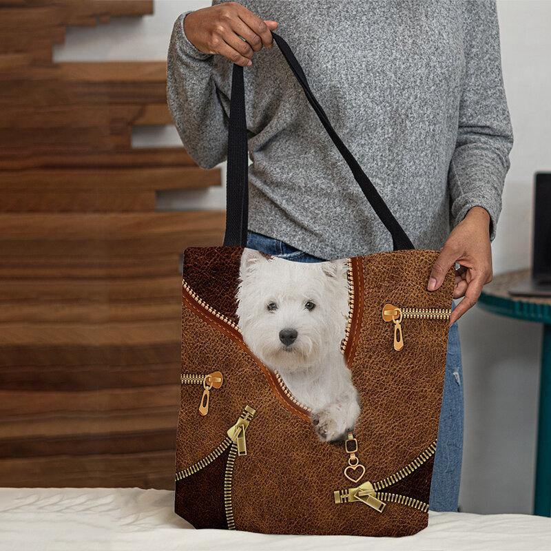 Women Canvas Cute 3D Three-dimensional Cartoon Dog Pattern Casual Shoulder Bag Handbag Tote - Trendha