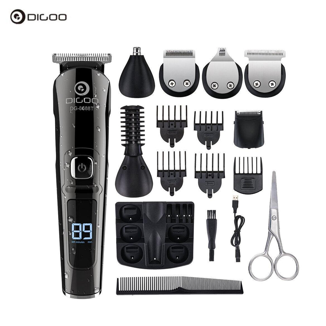 DIGOO 16 IN 1 LCD Display Cordless Hair Trimmer 600mAh USB Rechargeable Electric Hair Clipper For Hair Beard Nose/Ear Hair Body Hair Trimmer - Trendha