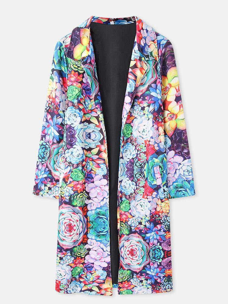 Women Allover Floral Printed Long Sleeve Casual Lapel Coat - Trendha