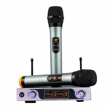 Dual Channel VHF Handheld Wireless Microphone Receiver System with Adjustable Volume Control Two Cordless LCD Handheld Noise Reduction Mics for Home KTV Conference Karaoke - Trendha
