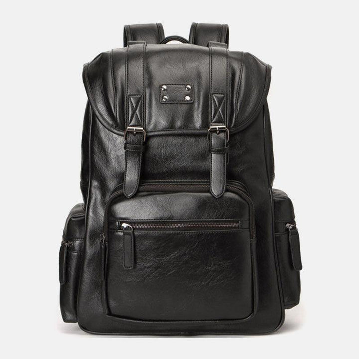 Men Faux Leather Multi-pocket Large Capacity 14 Inch Laptop Bag Travel Backpack - Trendha