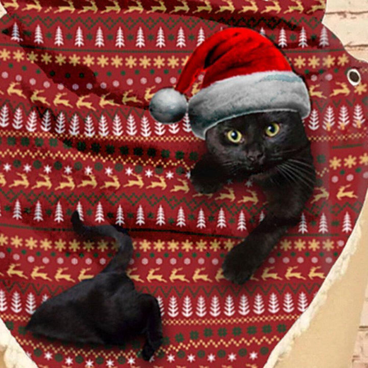 Women Cute Cartoon 3D Black Cat Fstive Christmas Atmosphere Stripe Pattern Warm Neck Protection Scarf - Trendha