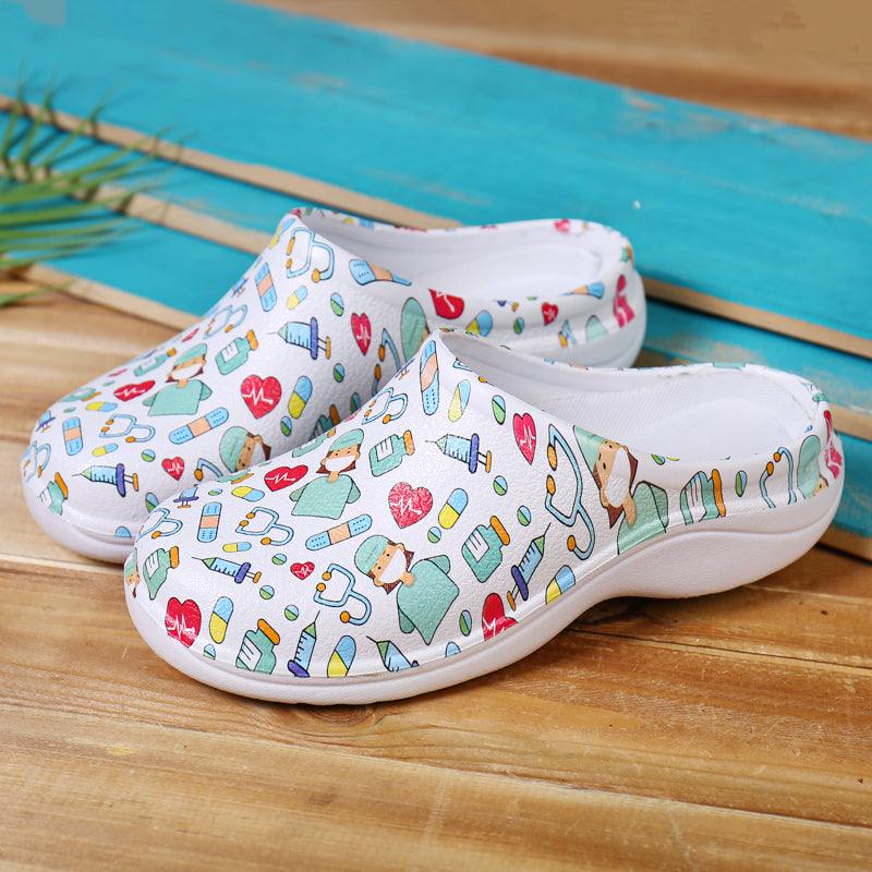 AtreGo Printing Scrub Clogs Anti-slip Surgical Shoes Chef Shoes Nursing Slippers for women - Trendha