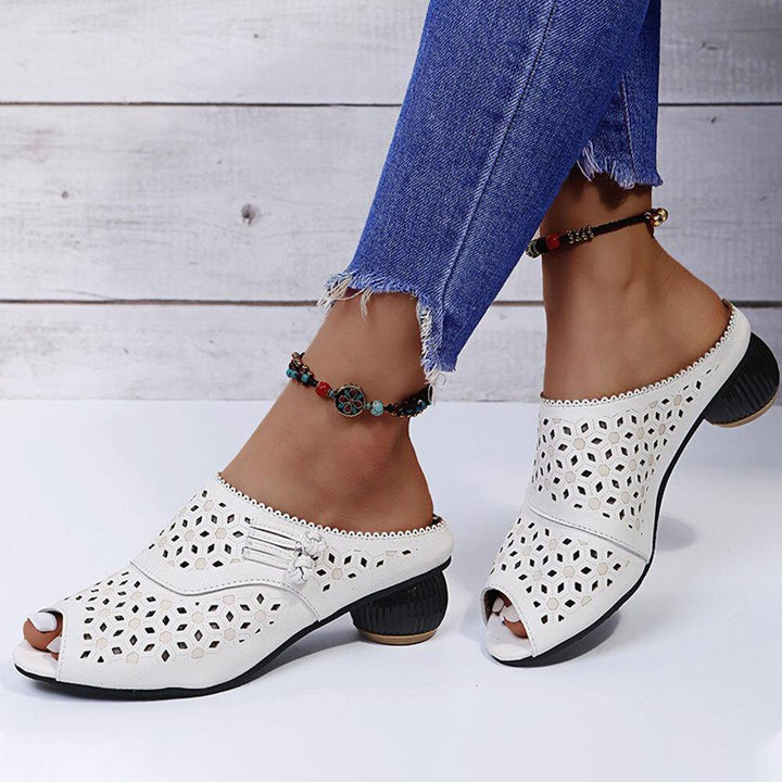Women Hollow Out Low Heel Comfy Soft Sole Casual Sandals - Trendha