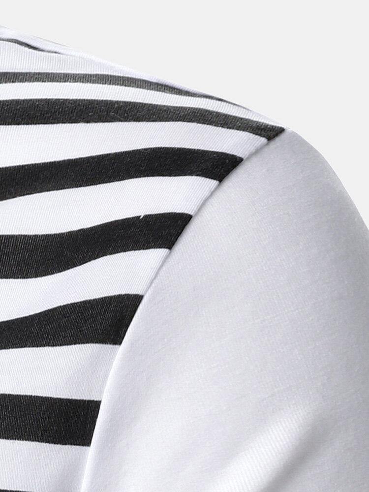 Mens Striped Patchwork Irregular Casual Long Sleeve Golf Shirts - Trendha