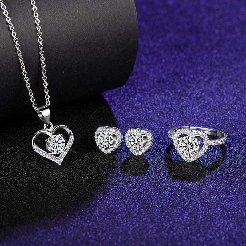 Six Claw Moissanite Ring Stud Necklace Women's Jewelry Set - Trendha