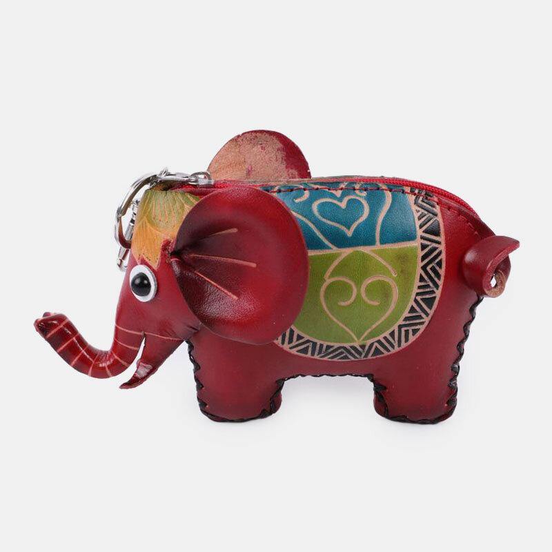 Unisex Genuine Leather Animal Cute Elephant Shape Coin Bag Storage Wallet Pendant - Trendha